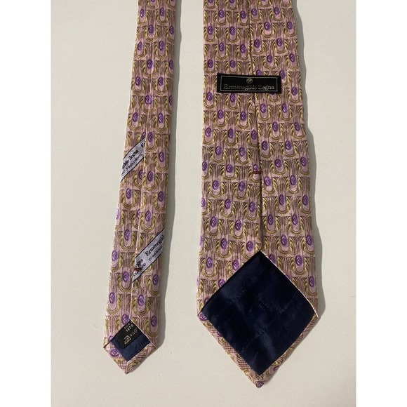 Ermenegildo Zegna Tie Pink Purple Gold Geometric 100% Silk Necktie 57.5"… - Picture 7 of 8